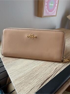 Coach Zip-Around Leather Wallet in Light Tan